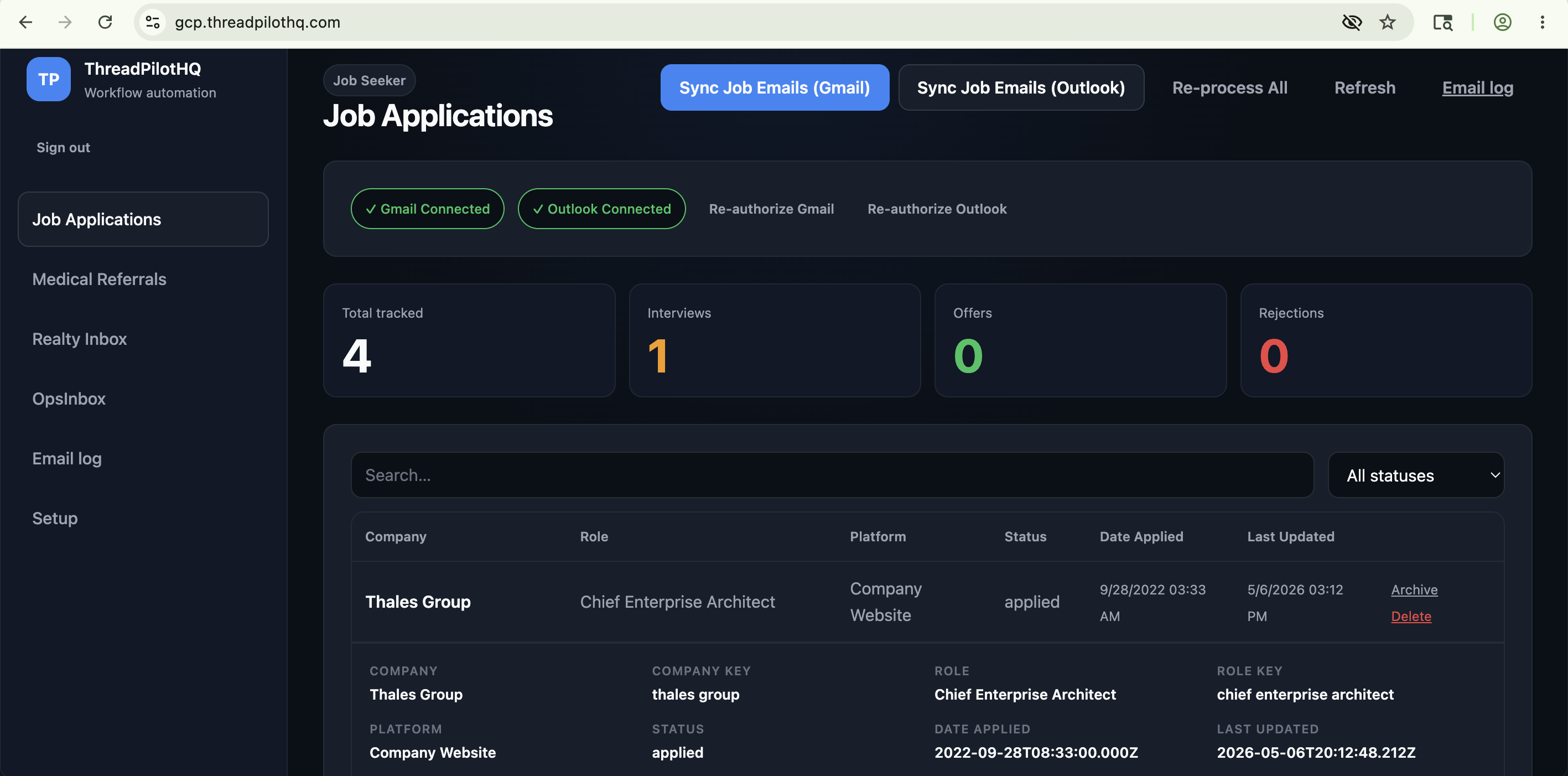 Recruiting pipeline with applications and interview tracking