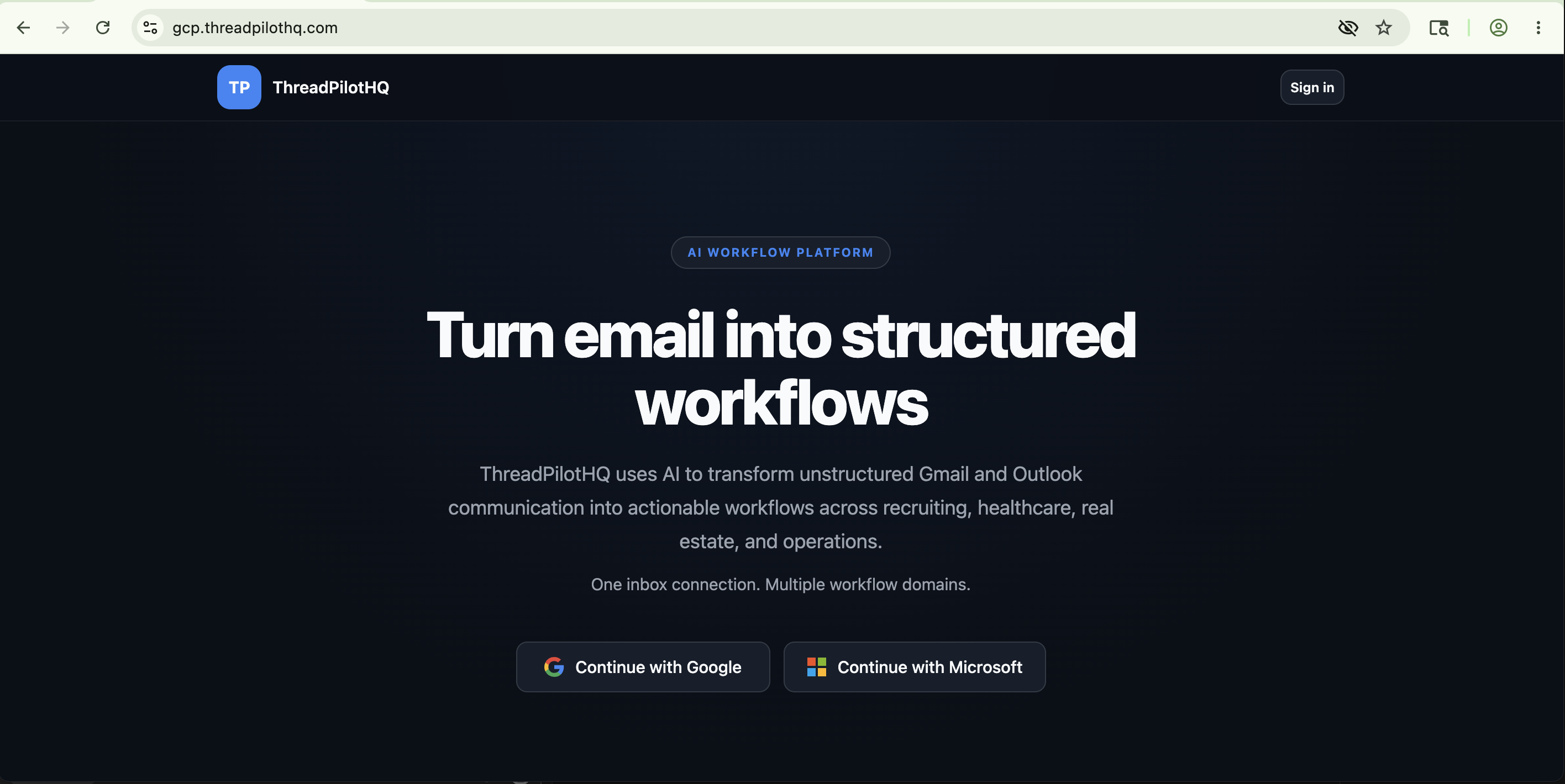 ThreadPilotHQ platform login and workflow entry point