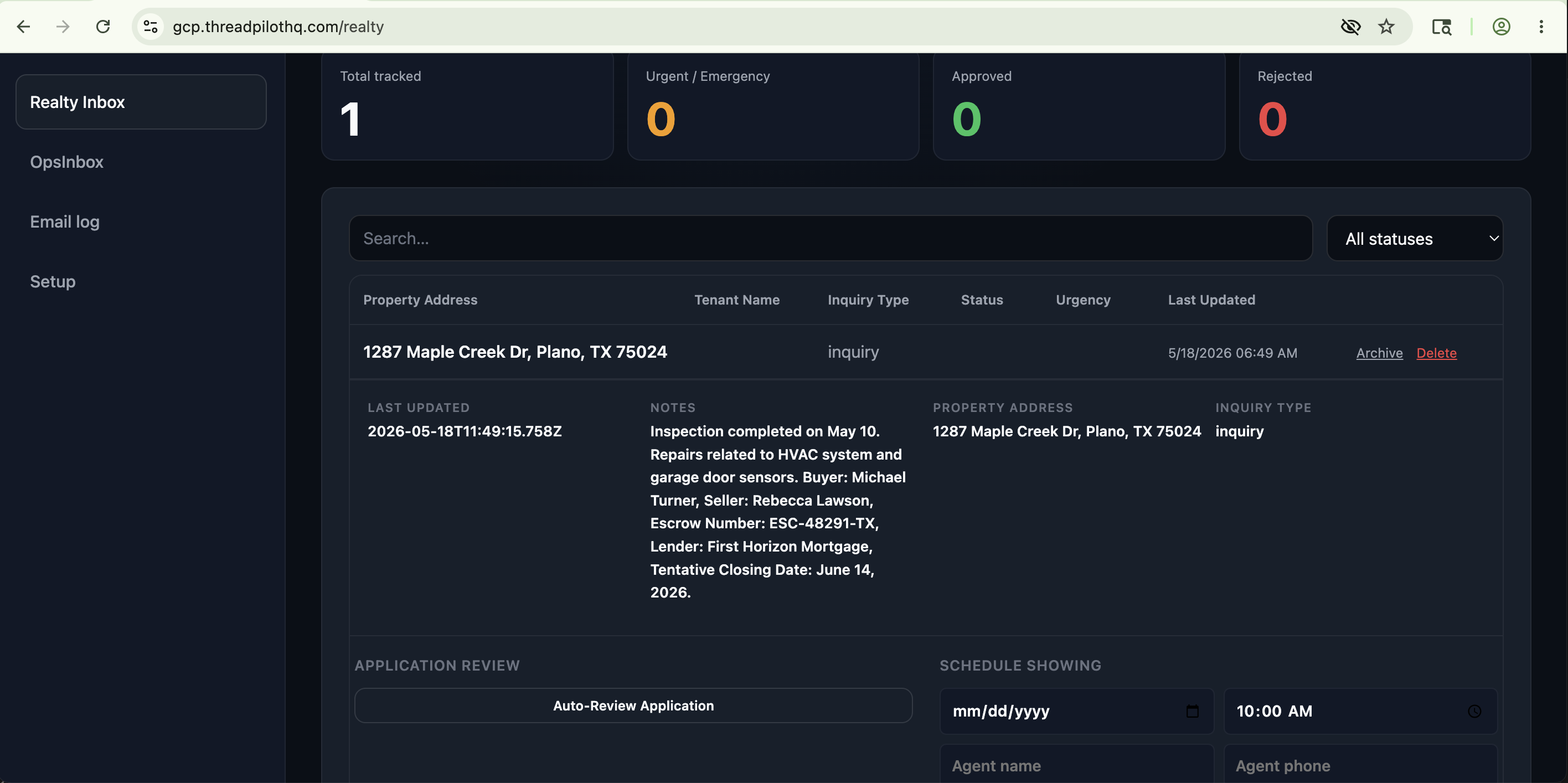 Real estate operations workflow with deal and closing updates